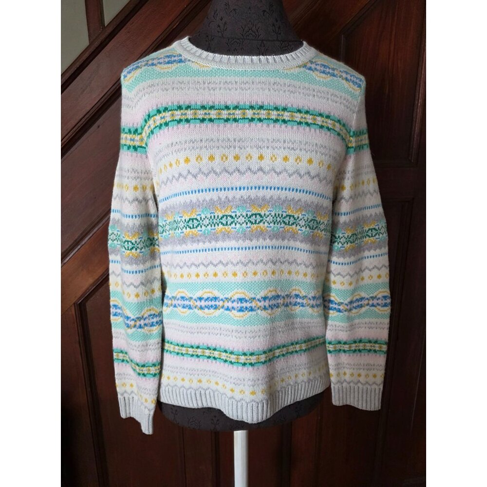 Talbots Petite Fair Isle Sweater SP Cotton Wool Blend Multicolor Crew Neck
